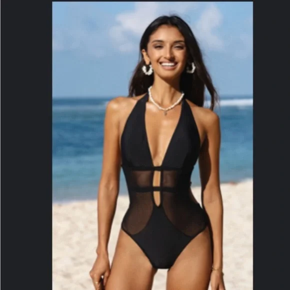 Cupshe 1 piece black/mesh sexy swimsuit. Size medium - Picture 3 of 3